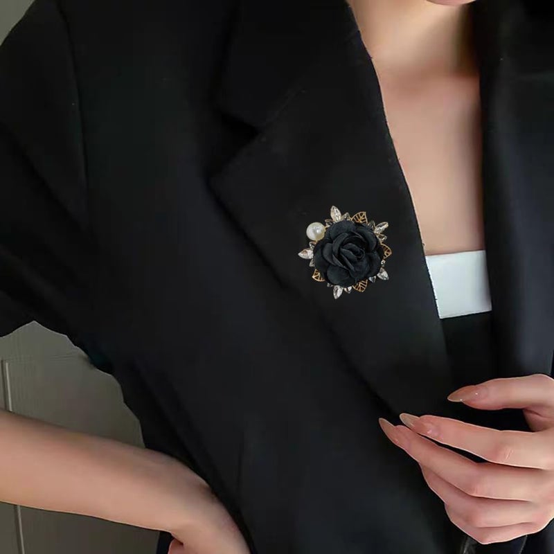 OIDIMS Elegant Rose Flower Brooch Pin for Women Men Wedding Party Gentleman's Essentials Handmade Imitation Crystal Pearl Fabric Flower Lapel Pin Dress Suit Accessories Boutonniere Ideas Gift - Image 2